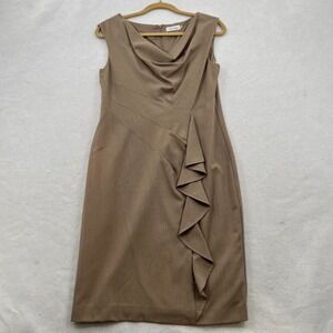 Calvin Klein Women's Shift Sleeveless Dress Sleeveless Ruffle Beige Size 8